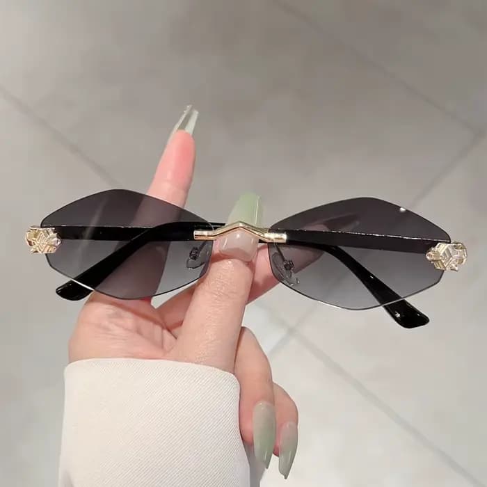 Vintage sans monture losange lunettes de soleil femmes pour hommes 2025 marque de luxe concepteur populaire Punk Hip