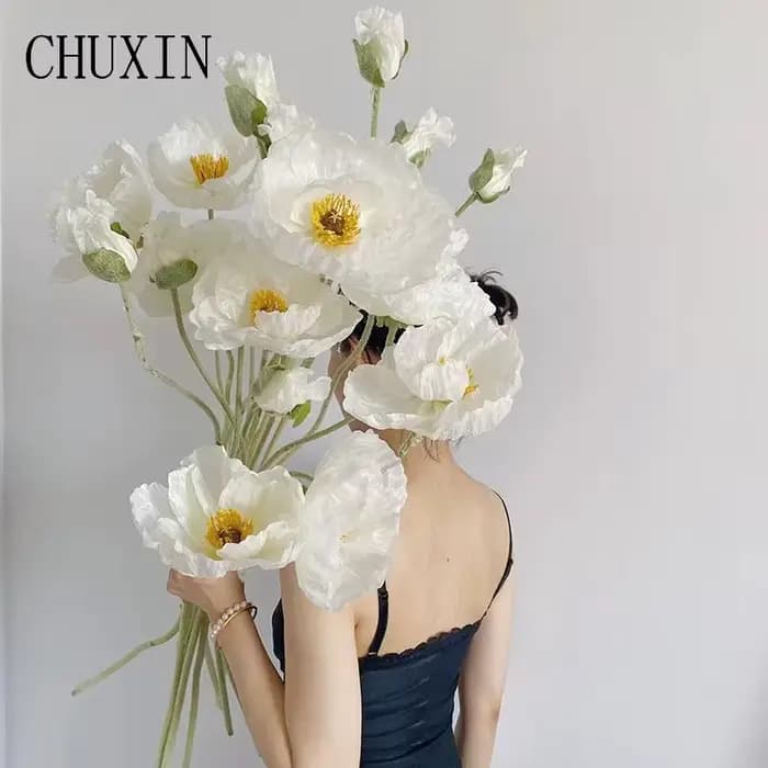 Grand vase de coquelicot à fleurs artificielles, 105cm, pour salle de mariage, décoration de maison, matériel pour photo, présentoir