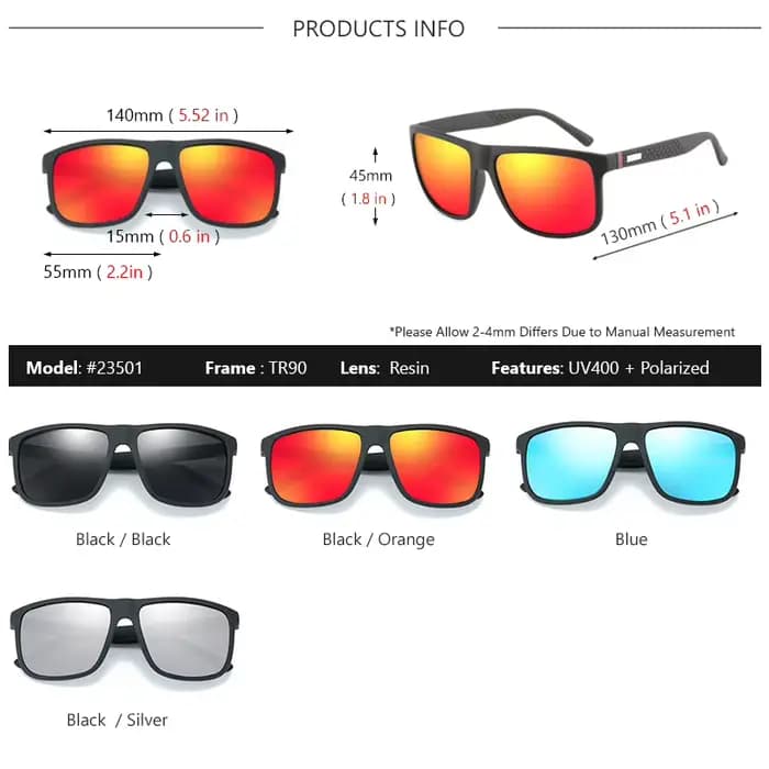 Lunettes de soleil carrées unisexes pour femmes et hommes