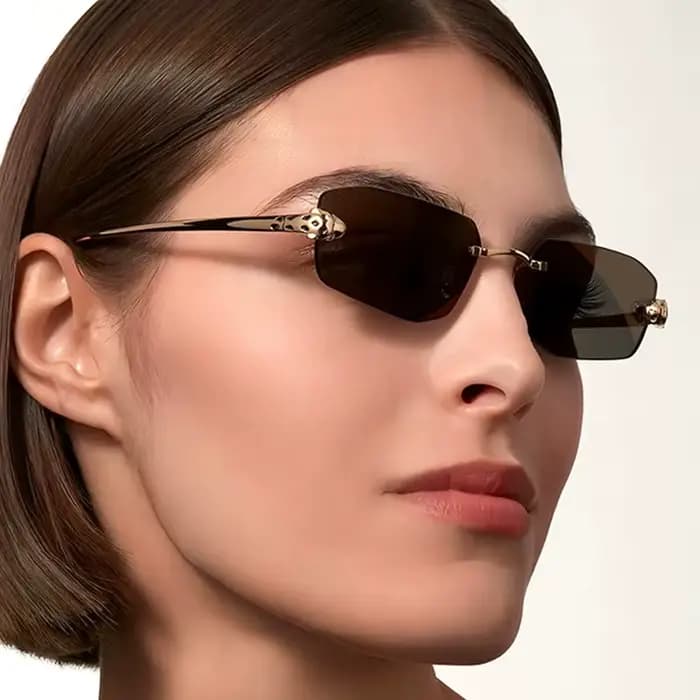 Lunettes de soleil sans monture tête de léopard pour femmes et hommes