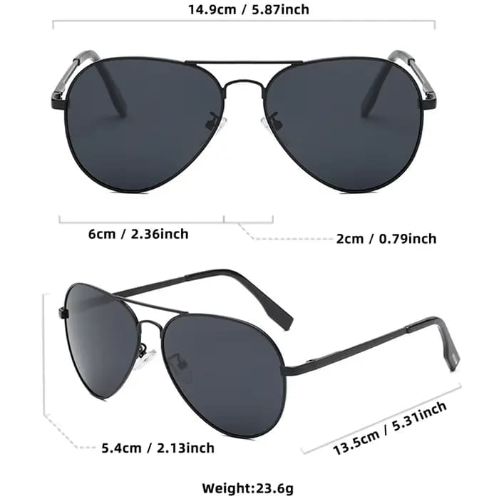 Classique grand pilote lunettes de soleil polarisées hommes de luxe en métal noir Aviation