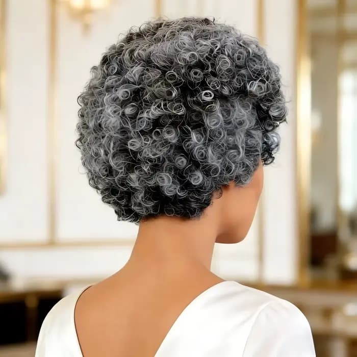 Perruque en cheveux humains gris pour femmes, perruque courte bouclée avec frange, pour maman/grand-mère, usage quotidien, 6 pouces, perruques bouclées rebondissantes, entièrement fabriquées à la mach