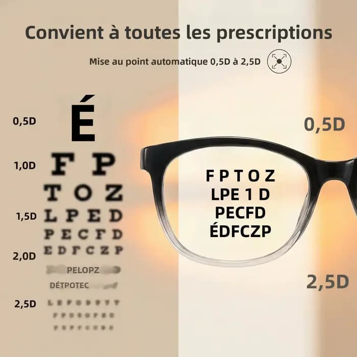 Lunettes de lecture à mise au point automatique, anti-lumière bleue, vision auto-ajustable de 0,5X à 2,5X pour hommes et femmes