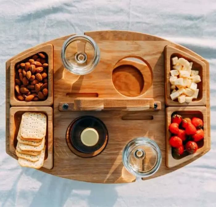 Table de pique-nique pliante en bois avec porte-verre, bureau rond pliable, porte-verre à vin, table pliable, plateau à collation, tables d'extérieur