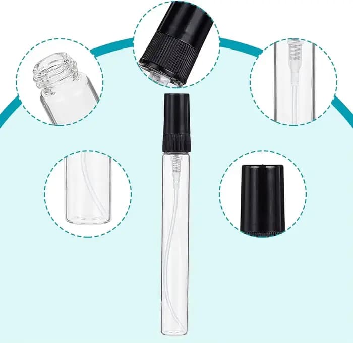 Bouteilles de pulvérisation en verre rechargeables, 2/3/5/10ml, avec 4 accessoires gratuits, conteneurs cosmétiques, parfum, 50 pièces