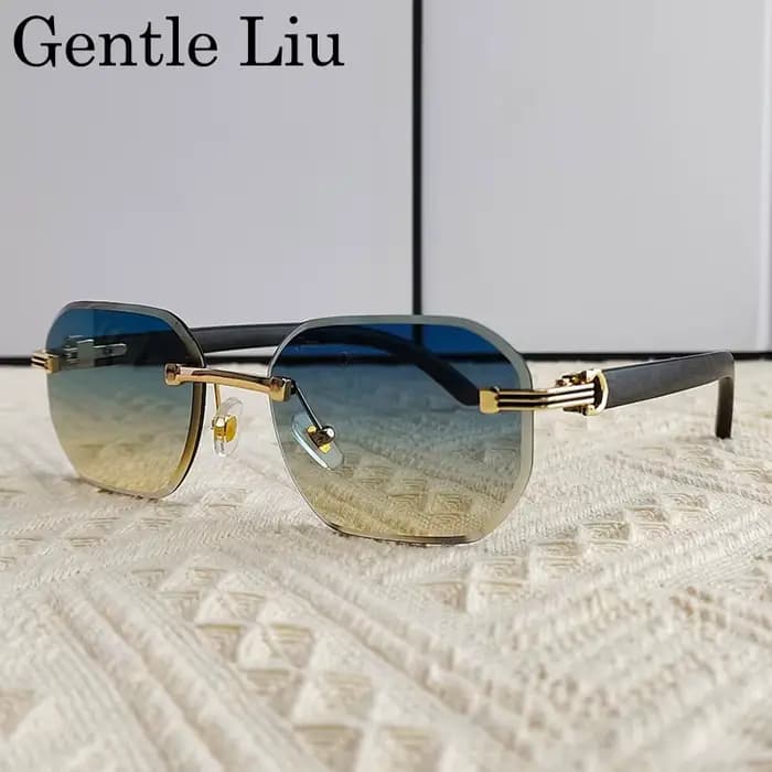Lunettes de soleil vintage carrées sans monture pour hommes 2026 – Marque de luxe tendance