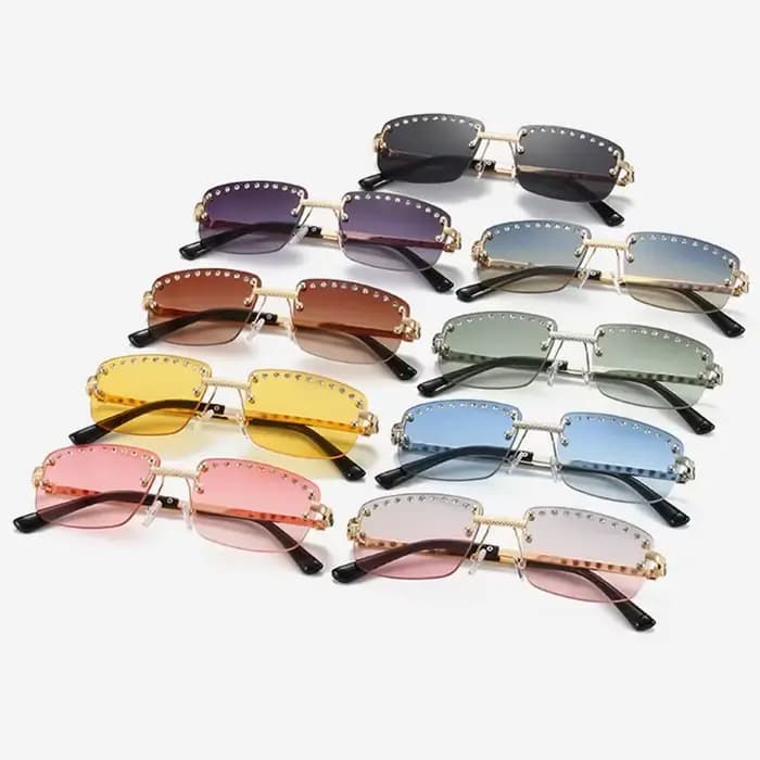 Lunettes de soleil carrées sans monture vintage pour hommes et femmes