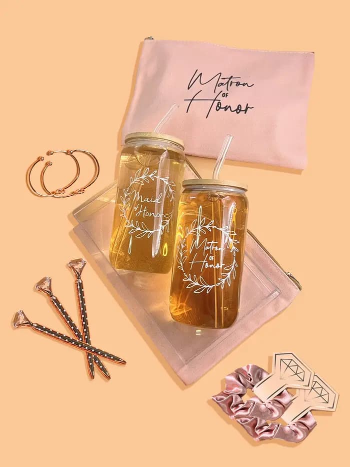 Ensemble de Cadeaux de Demoiselle d'Honneur, Sacs de Maquillage Cosmétique, en Verre de 16oz, pour la Douche des Patients