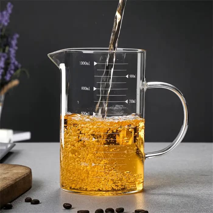 Tasse à mesurer en verre avec poignée 250/350/500/1000 ml, 1 pièce, en verre borosilicate haute résistance, pour lait et café, résistante à la chaleur