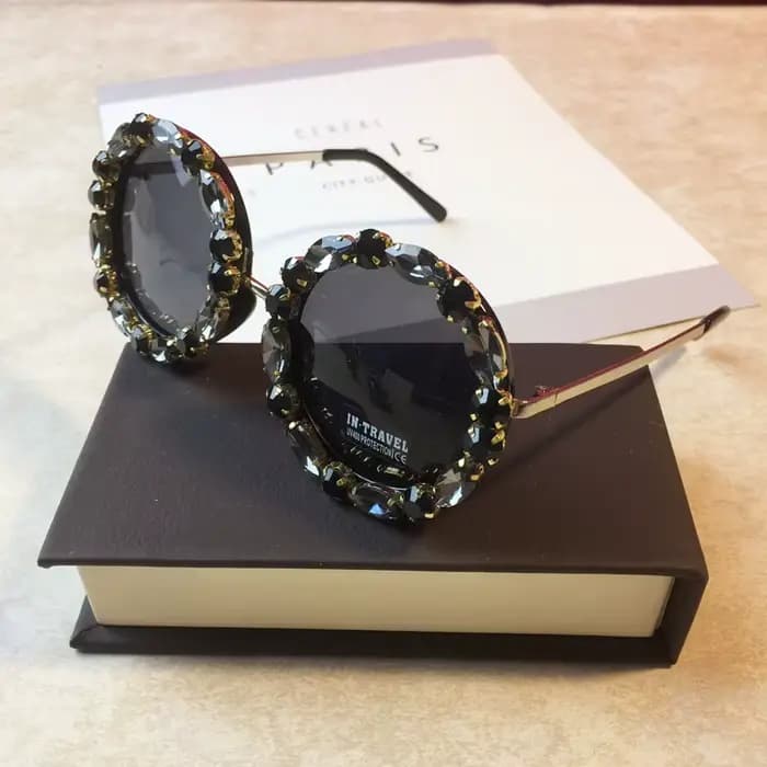 Lunettes de soleil rondes en cristal de diamant pour femmes