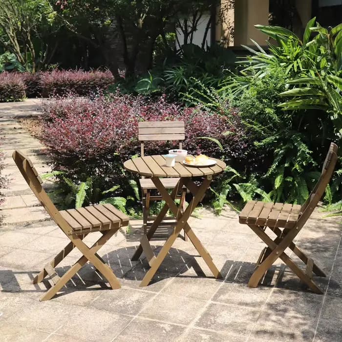 Table pliante d'extérieur, portable, pour stand, ensemble décontracté de table et chaises en bois pour balcon