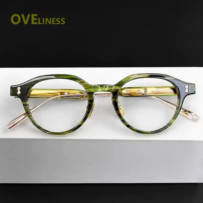 Acétate titane lunettes cadre hommes femmes marque Design Vintage rétro rond lunettes montures lunettes lunettes japonaises