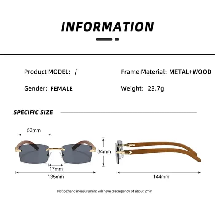 Lunettes de soleil rectangulaires sans monture pour hommes et femmes