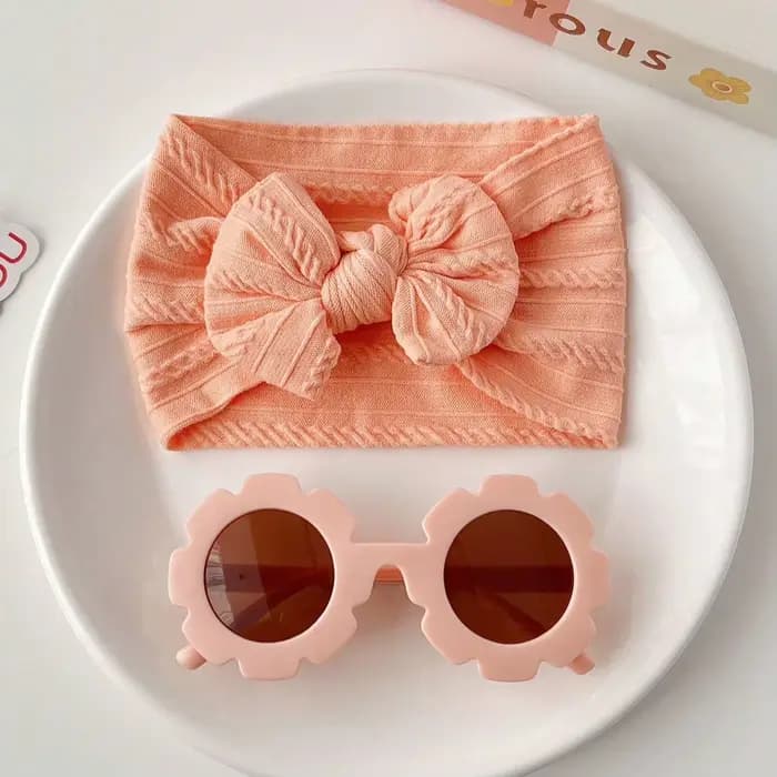 2 pièces/ensemble nouveau mignon couleur unie nœud papillon bandeau fleur lunettes ensemble