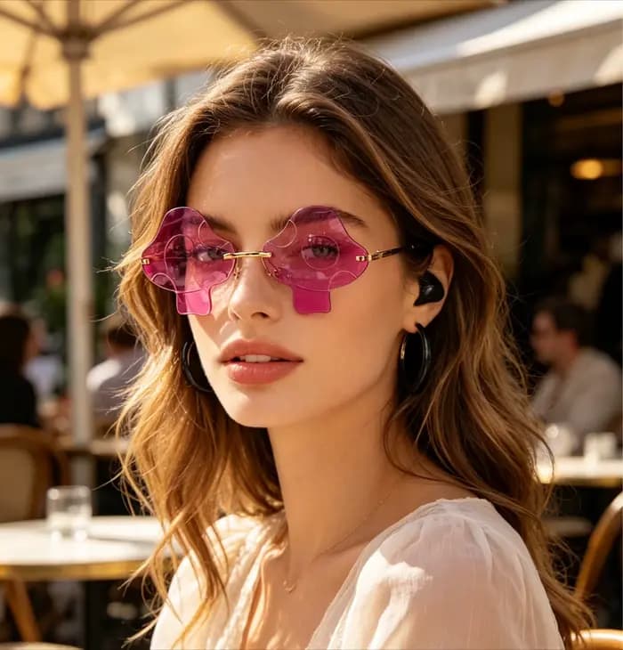 Lunettes de soleil sans monture en forme de champignon