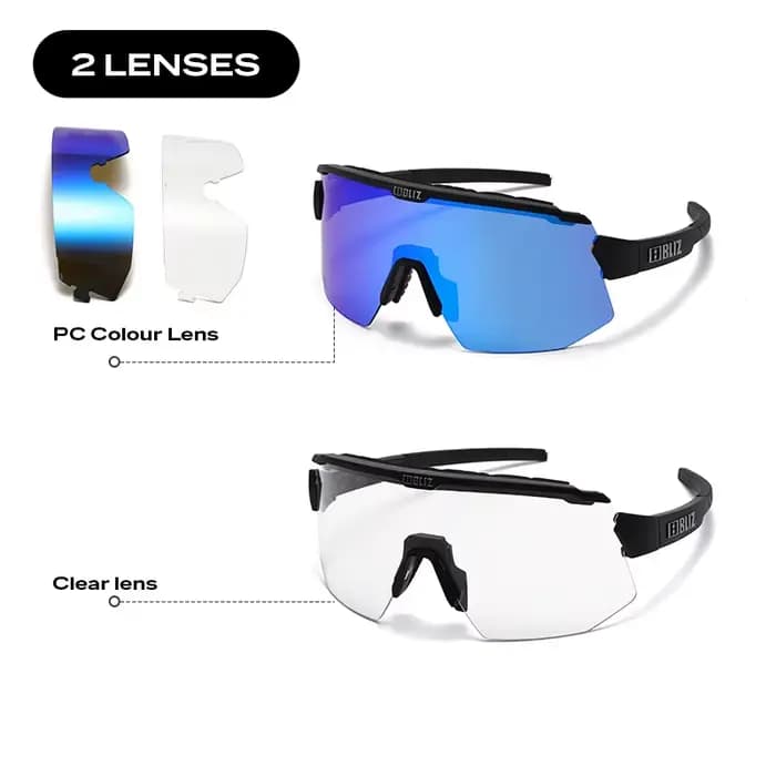 Lunettes de cyclisme B BLIZ Breeze UV400 coupe-vent pour VTT, unisexe, pour le cyclisme, le ski et la randonnée, avec 2 verres interchangeables