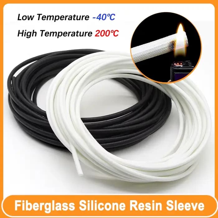 200 ℃ Manchon en résine de silicone et fibre de verre 1 2 3 4 5 6 8 10 12 14 16 18 20 25mm, gaine tressée isolante en fibre de verre résistante aux flammes