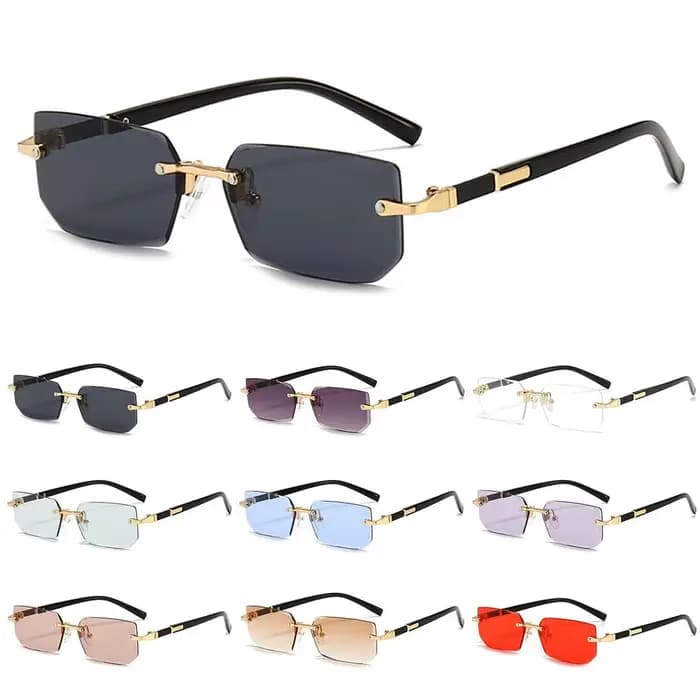 Lunettes de soleil rectangulaires sans monture pour hommes et femmes