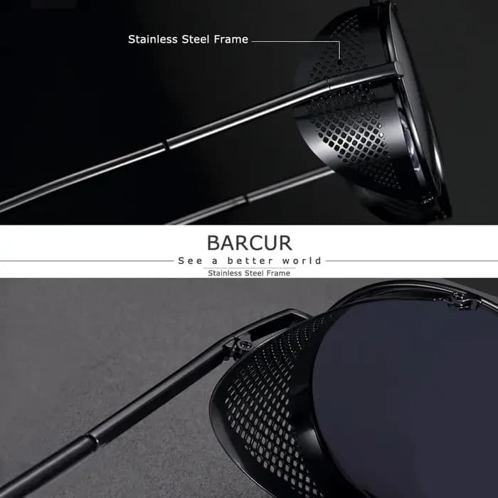 BARCUR lunettes de soleil rondes polarisées Steampunk hommes lunettes de soleil rétro pour femmes St