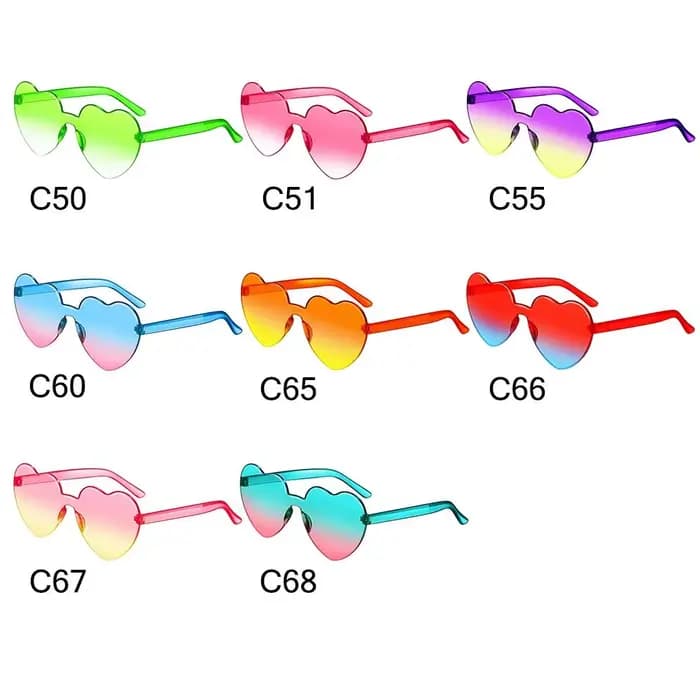 Lunettes de soleil colorées en forme de cœur pour adultes