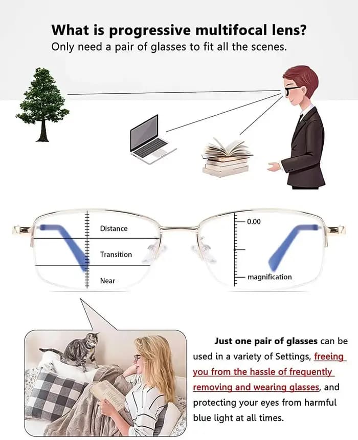 Lunettes de lecture multi-focus progressives pour ordinateur