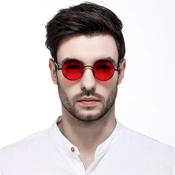 VIVIBEE Lunettes de soleil vintage steampunk rouges pour hommes