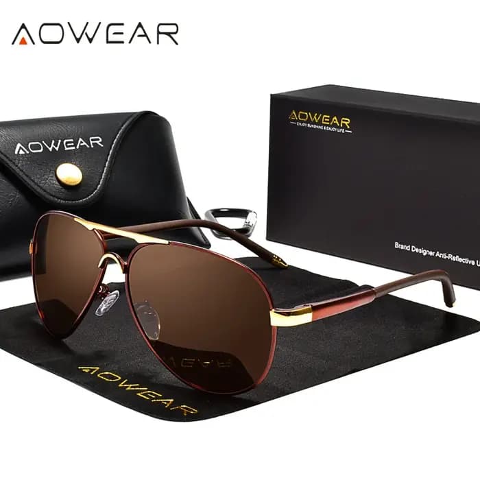AOWEAR Aviation lunettes De soleil polarisées hommes conduite miroir