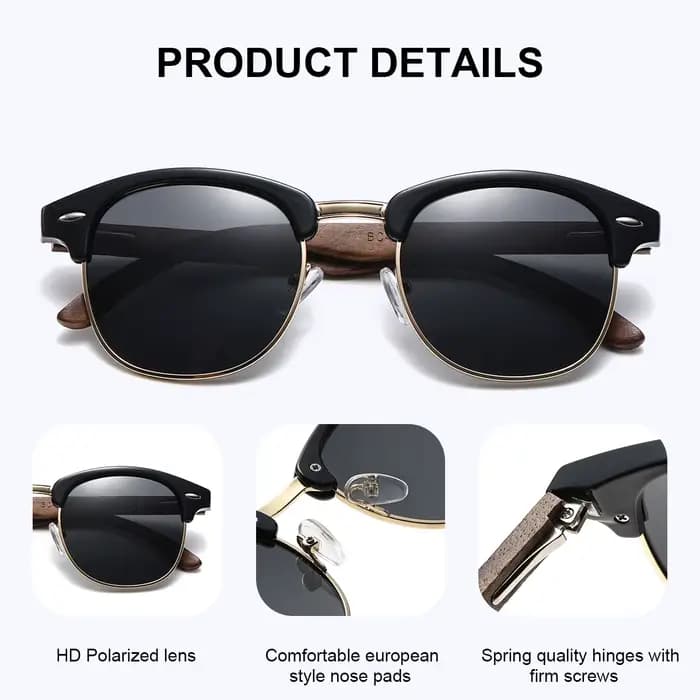 BARCUR-Lunettes de soleil polarisées en bois naturel faites à la main, pour hommes et femmes