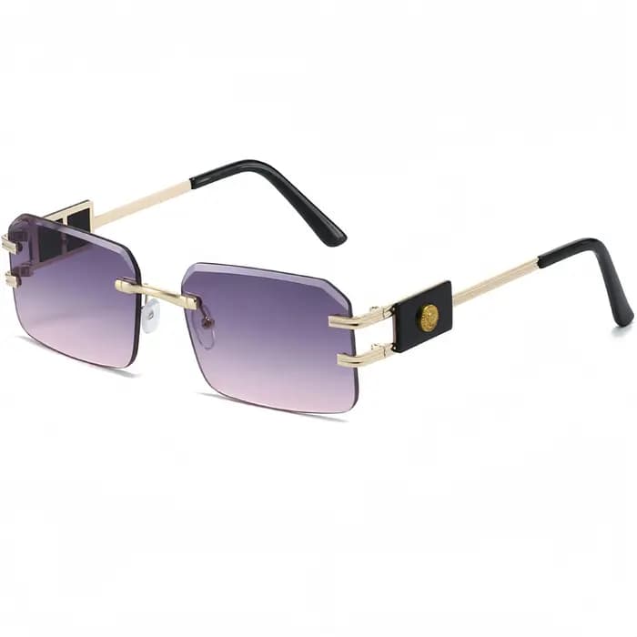 Lunettes de soleil carrées sans cadre à la mode avec décoration de tête de Lion pour hommes et femmes