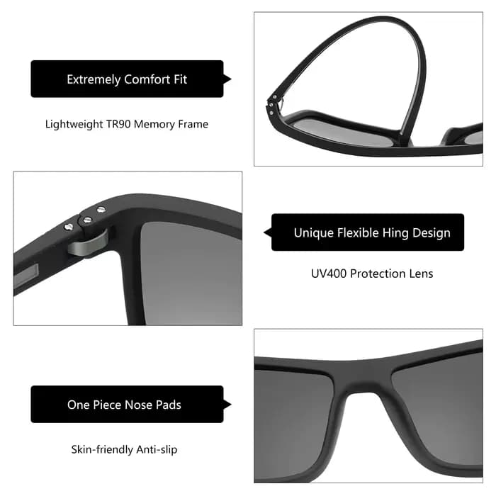 ZENOTTIC Lunettes de soleil polarisées carrées rétro