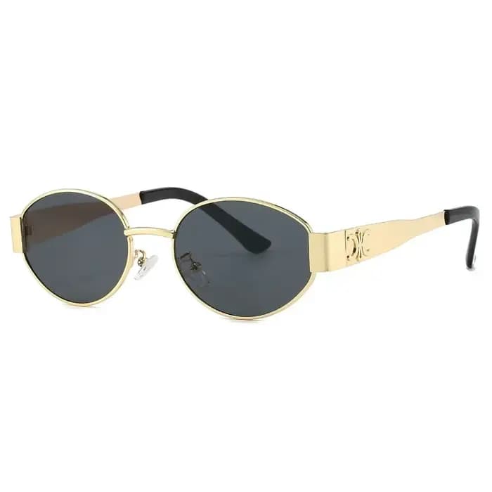 Lunettes de soleil ovales rétro de luxe en métal pour femmes et hommes
