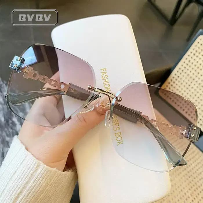 Lunettes de soleil carrées sans monture INS Fashion avec chaîne