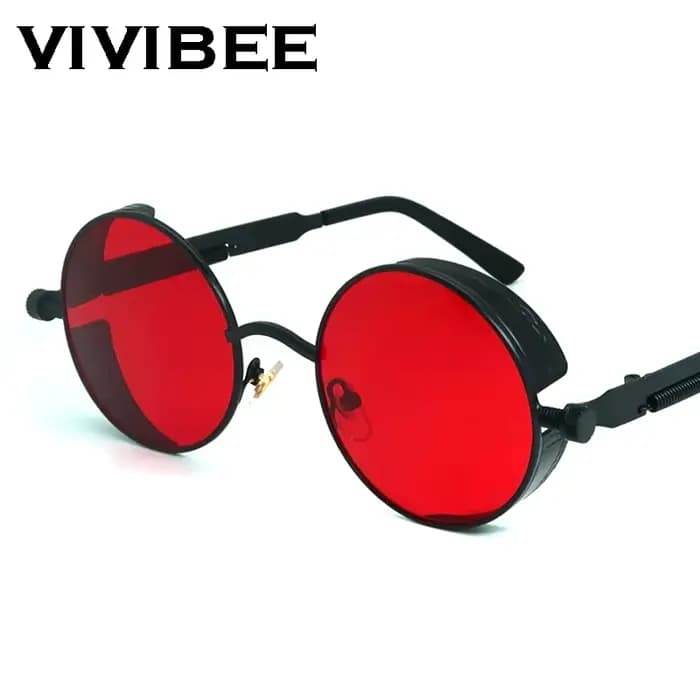 VIVIBEE Lunettes de soleil Steampunk rouges vintage pour hommes