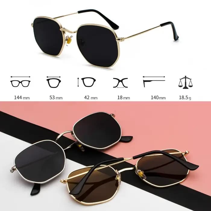 Lunettes de soleil hexagonales tendance pour femmes et hommes 2026 – Monture carrée en métal
