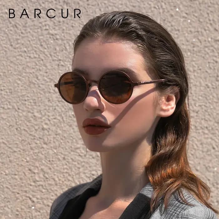BARCUR Design lunettes de soleil rondes polarisées pour hommes lunettes noires chaudes mâle ultralég