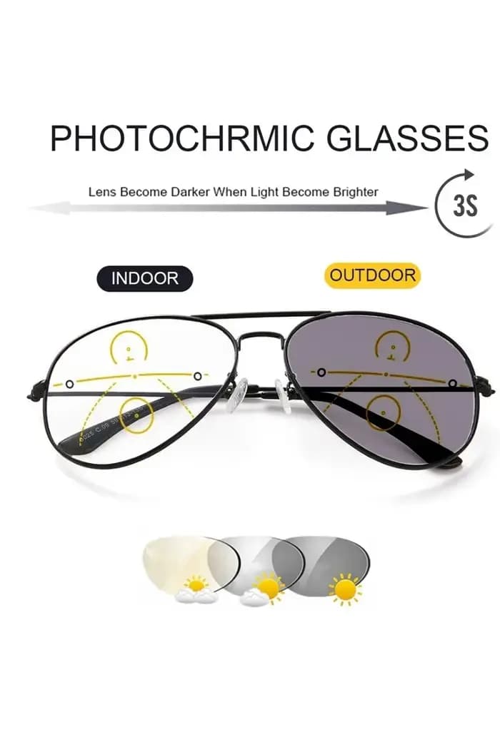 Lunettes de lecture multifocales photochromiques – Cadre en acier inoxydable