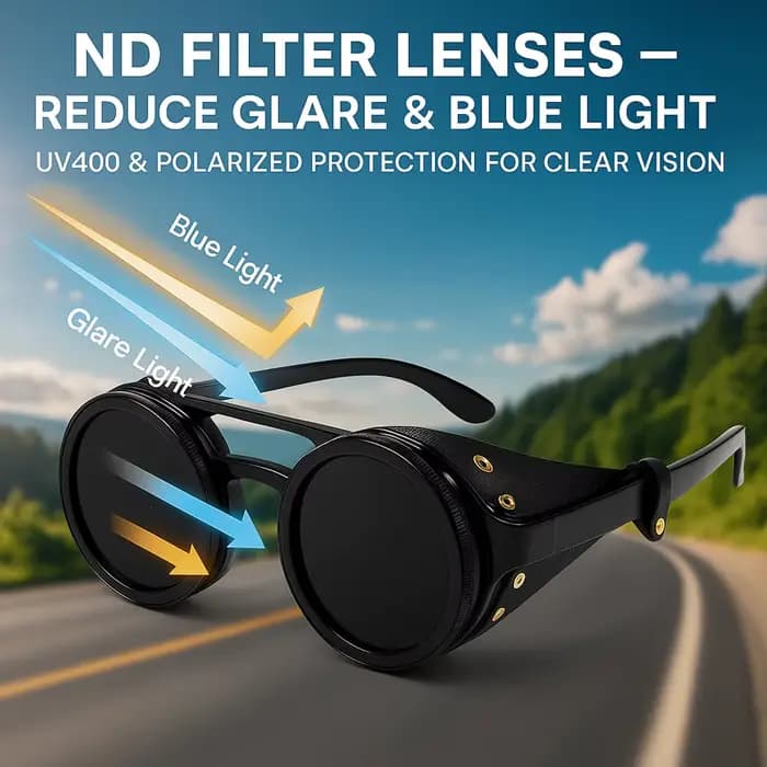 Lunettes de soleil à gradation réglable ND9 faites à la main rétro Punk rondes pour hommes pêche en