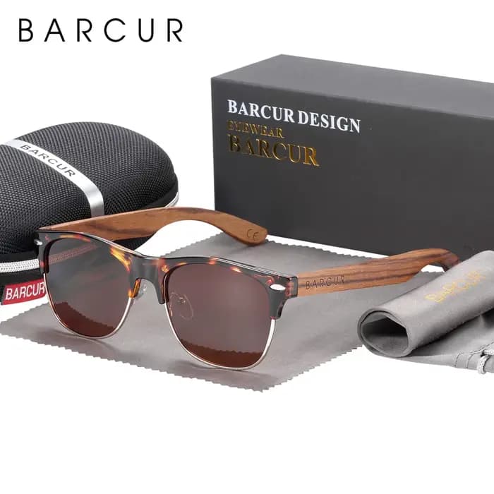 BARCUR – lunettes de soleil polarisées noires en ébène, zèbre, en bois naturel, pour hommes, pour co
