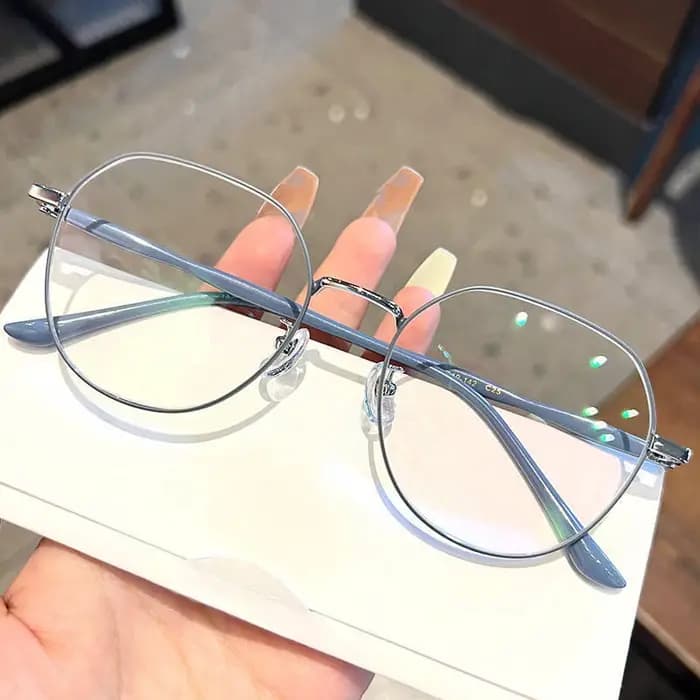 Lunettes claires femmes polygonales monture métallique