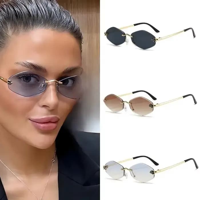 Lunettes de soleil à bord coupé sans cadre, personnalisées en forme de diamant, léopard, résistantes
