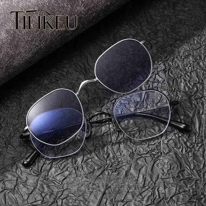 Nouvelles Lunettes Magnétiques Homme Clip-On Rétro Polygone Titane Pur Semi-Cerclées Pêche Polarisées