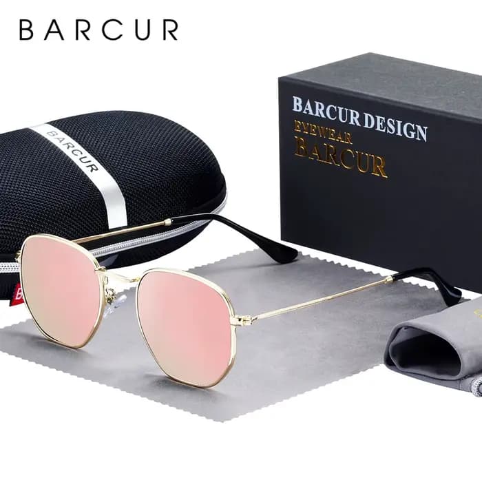 BARCUR classique rétro lunettes De soleil réfléchissantes homme hexagone lunettes De soleil cadre mé