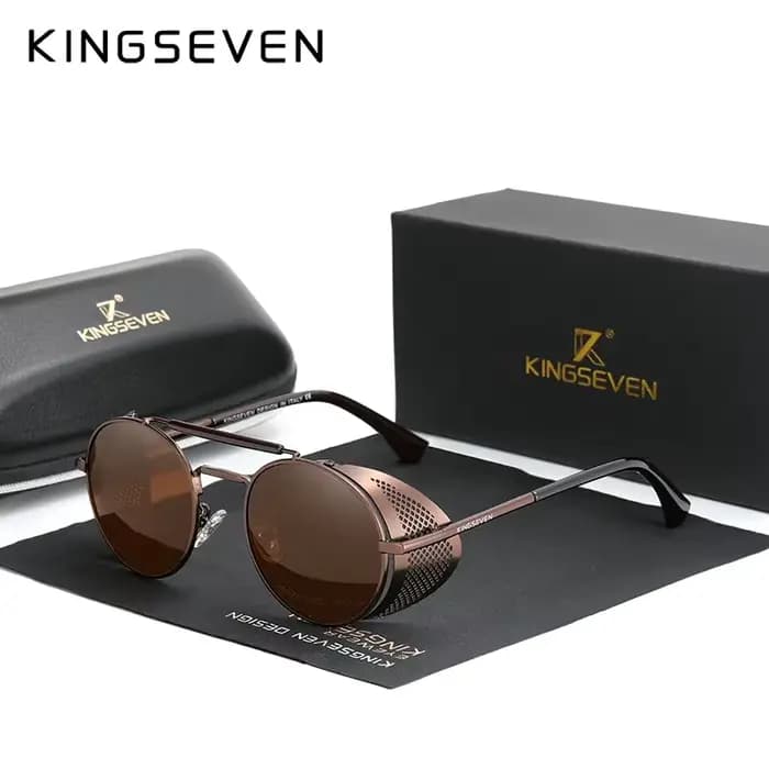 KINGSEVEN Lunettes de soleil de style rétro gothique steampunk de haute qualité, monture ronde, pour