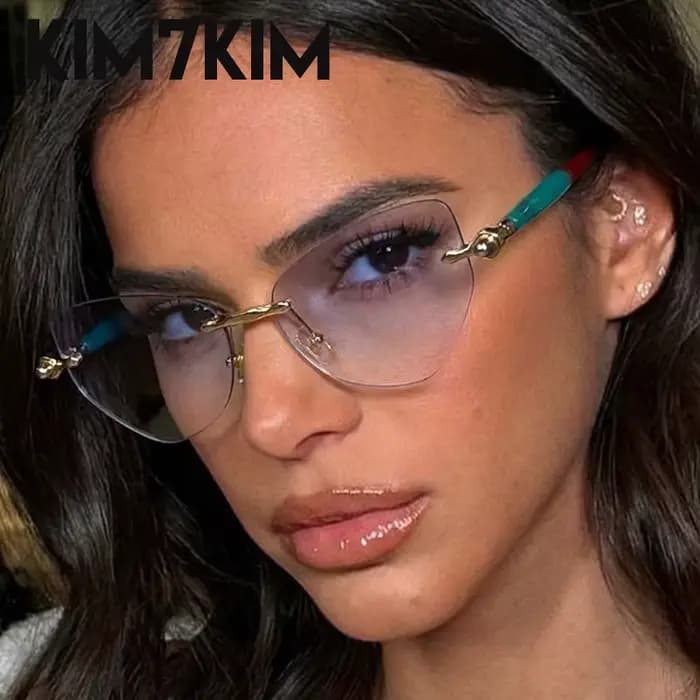 Vintage Sans Monture Cat Eye lunettes de Soleil Femmes 2026 De Luxe Marque Tendance Punk Polygone