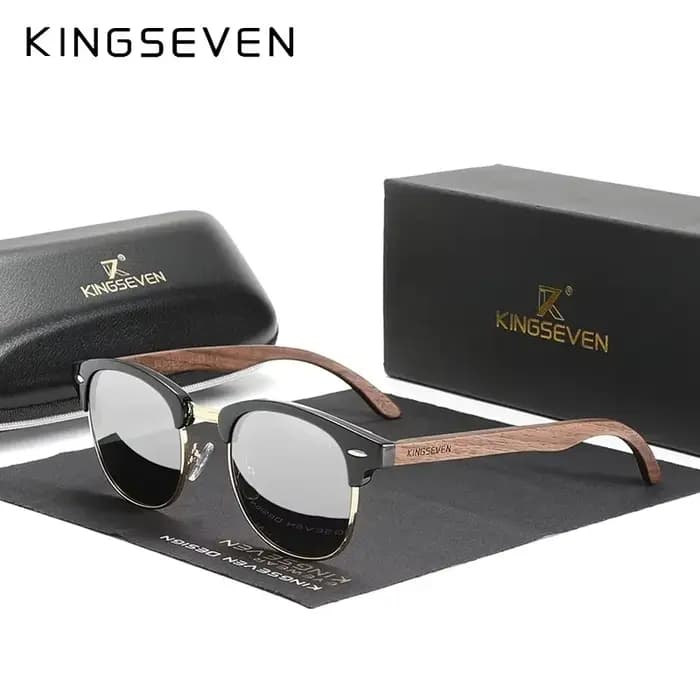 KINGSEVEN marque noyer lunettes de soleil hommes femmes polarisées UV400 lentille bois cadre rond
