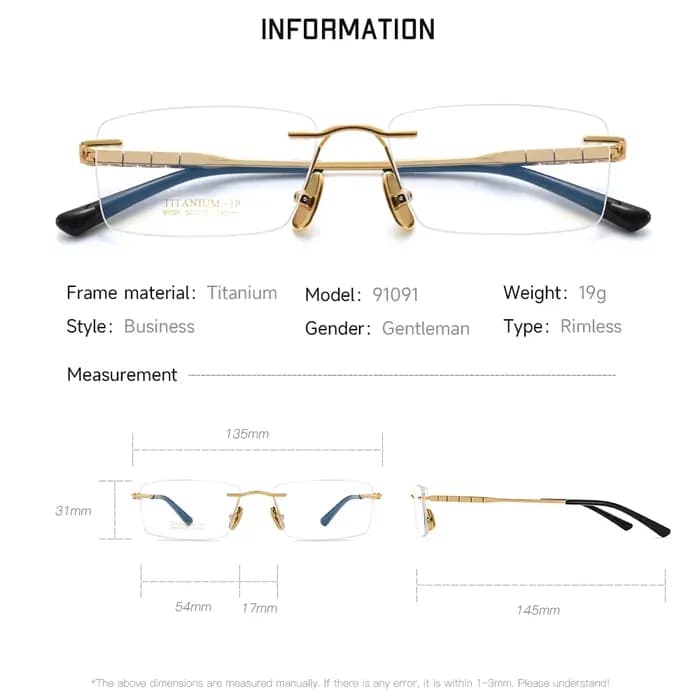 Lunettes sans monture en titane pur ultralégères pour hommes