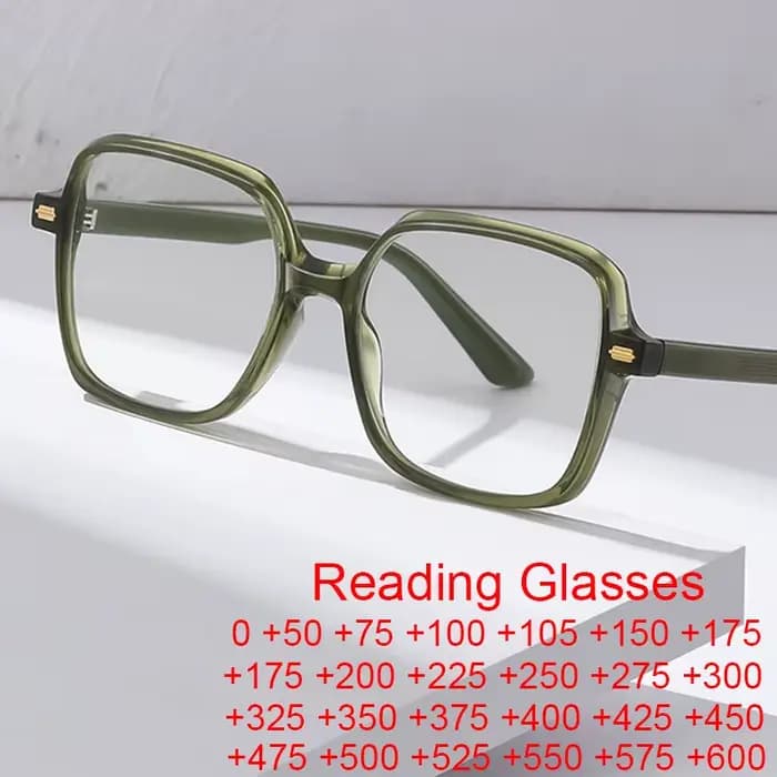 Lunettes de lecture carrées surdimensionnées vert gelée pour femmes et hommes