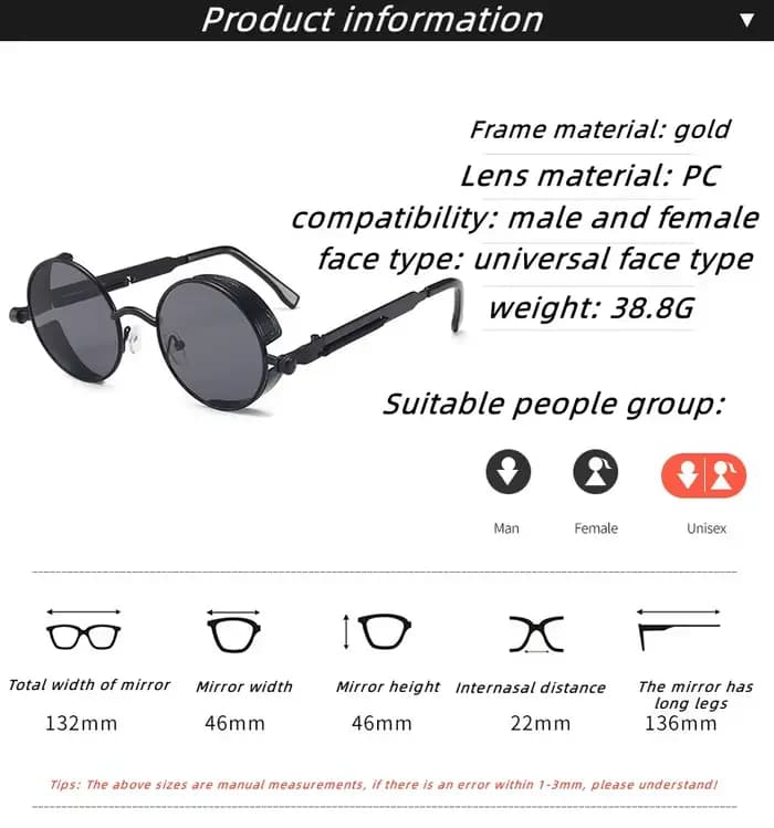 Lunettes de soleil rondes Steampunk pour hommes et femmes, lunettes rétro, modèles européens et jeun
