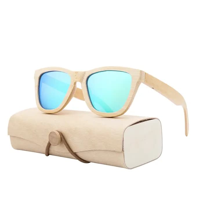 Lunettes de soleil en bambou naturel avec étui pour hommes et femmes