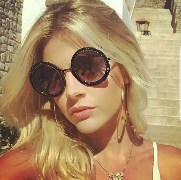 Lunettes de soleil rondes en cristal diamant pour femmes